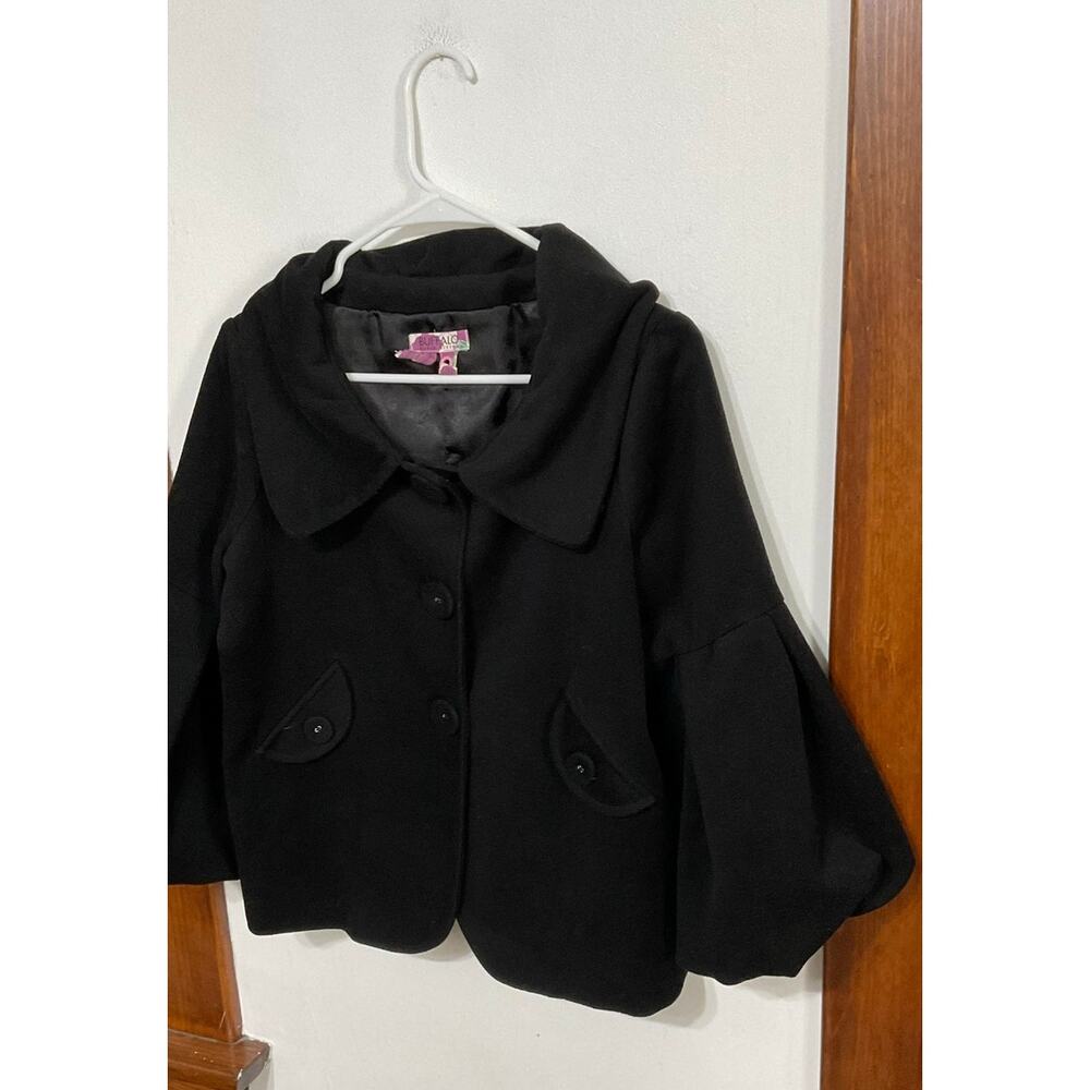 Buffalo David Bitton Black Cropped  Coat Sz Medium Snap Front 3/4 Balloon Sleeve - Picture 3 of 7